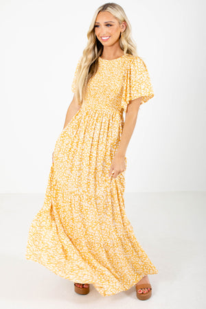 Women's Yellow Flowy Silhouette Boutique Maxi Dress