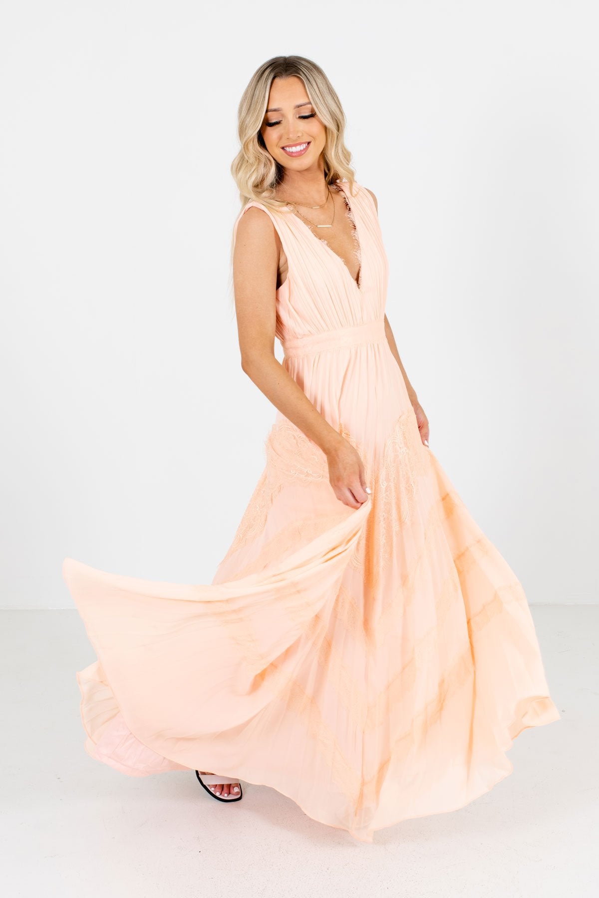 Women's Peach Pink High-Quality Material Boutique Maxi Dress