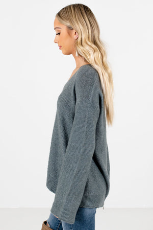 Green Long Sleeve Ribbed Material Boutique Sweaters for Women