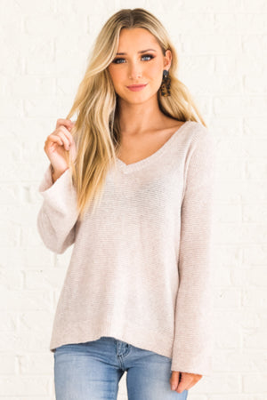 Beige Brown Boutique Lightweight Sweaters for Women