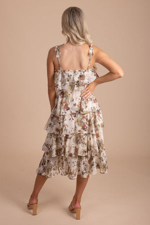 tiered ruffle skirt midi dress floral print