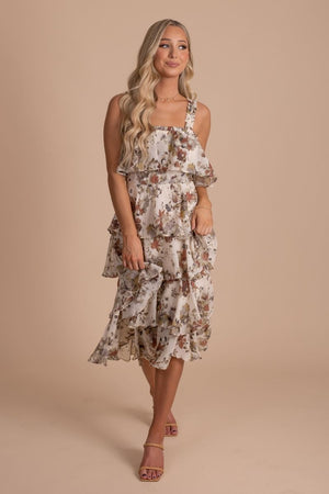 womens midi dress tiered skirt floral print