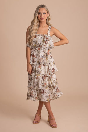 tiered ruffle midi dress floral print