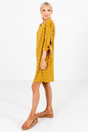 Mustard Self-Tie Accented Boutique Mini Dresses for Women