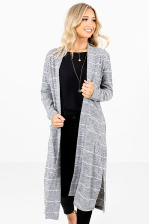 Women's Gray Boutique Cardigans with Pockets