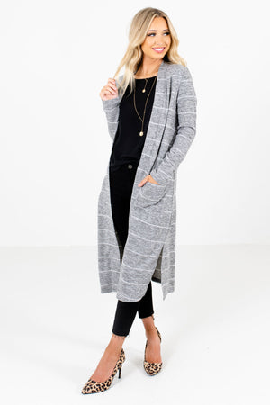 Women's Gray Long Sleeve Boutique Cardigans 