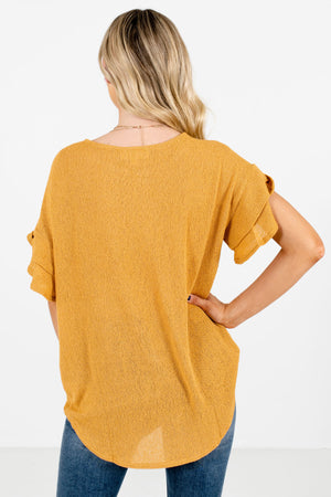 Women's Mustard Yellow Lightweight Knit Material Boutique Tops