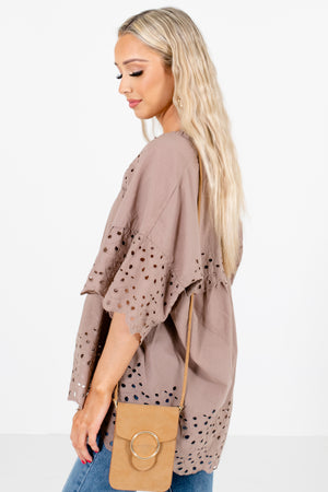 Brown V-Neckline Boutique Blouses for Women
