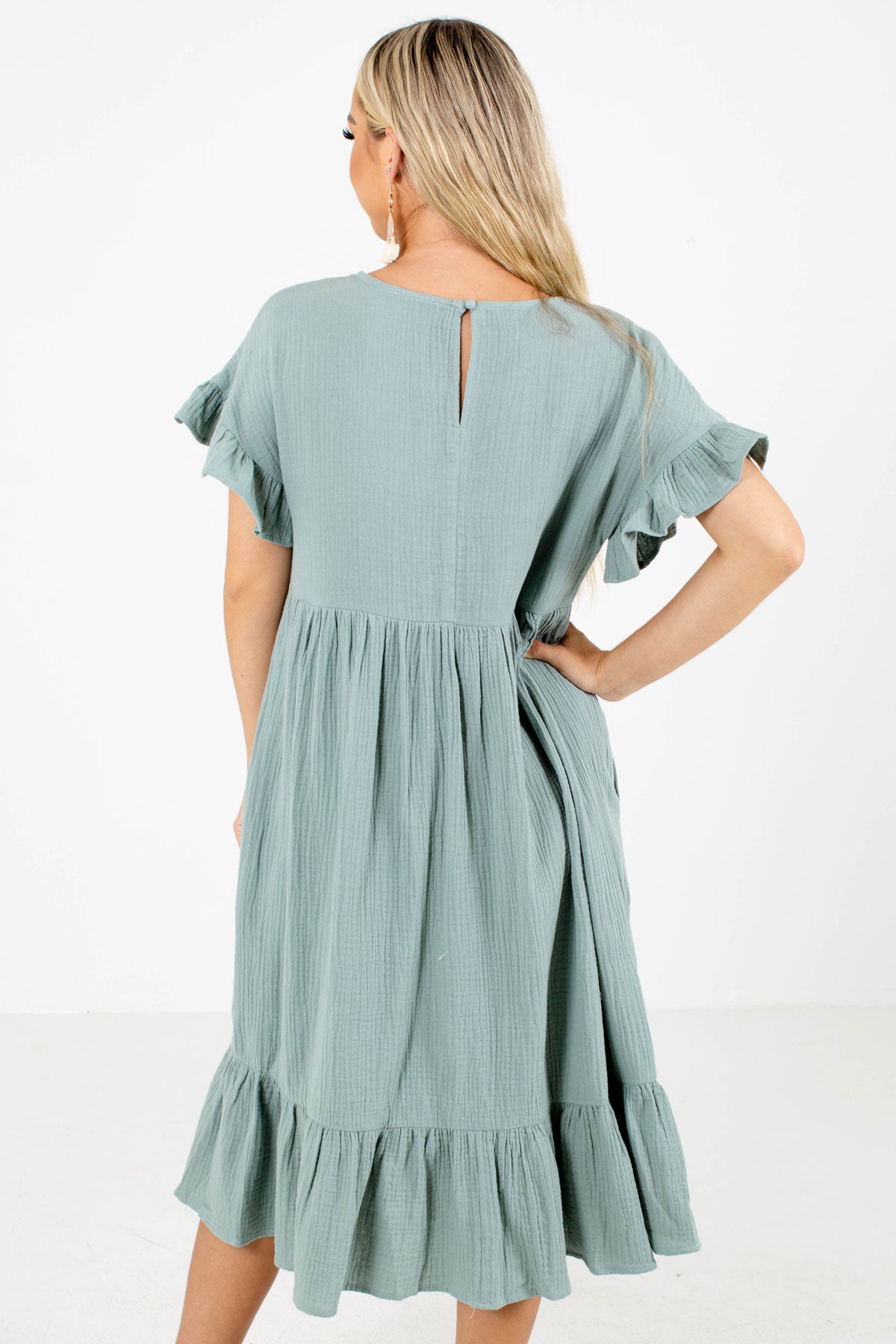 Green Partially Lined Boutique Midi Dresses for Women