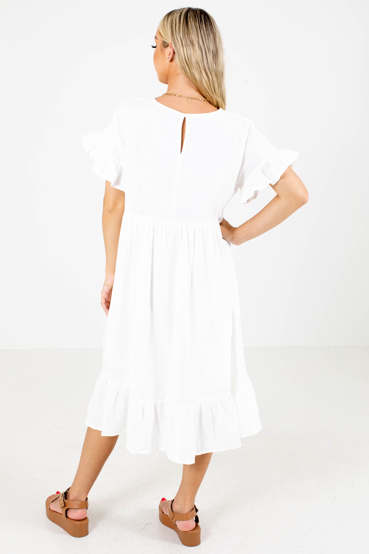 Women's White Casual Everyday Boutique Midi Dress
