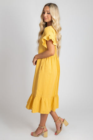 Women's Dress with Ruffle Sleeve and Hem 