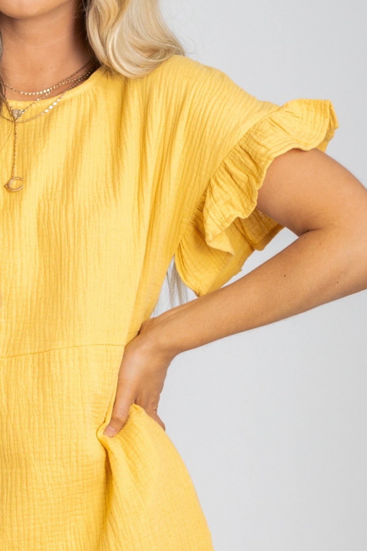 Women's Yellow Midi Dress Ruffled Short Sleeves