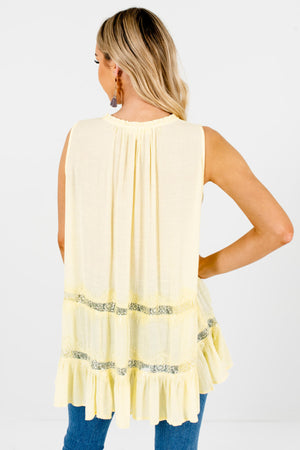 Yellow Oversized Lace Peasant Tie-Neckline Tank Tops for Women