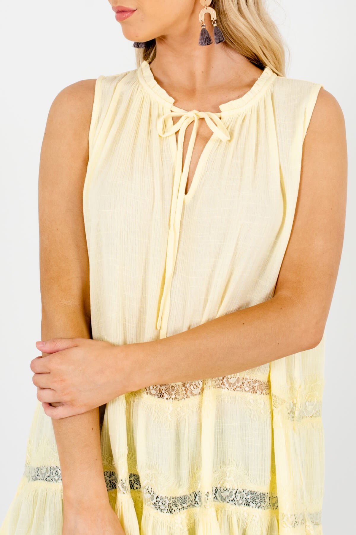 Yellow Peasant Eyelash Lace Tank Tops Affordable Online Boutique