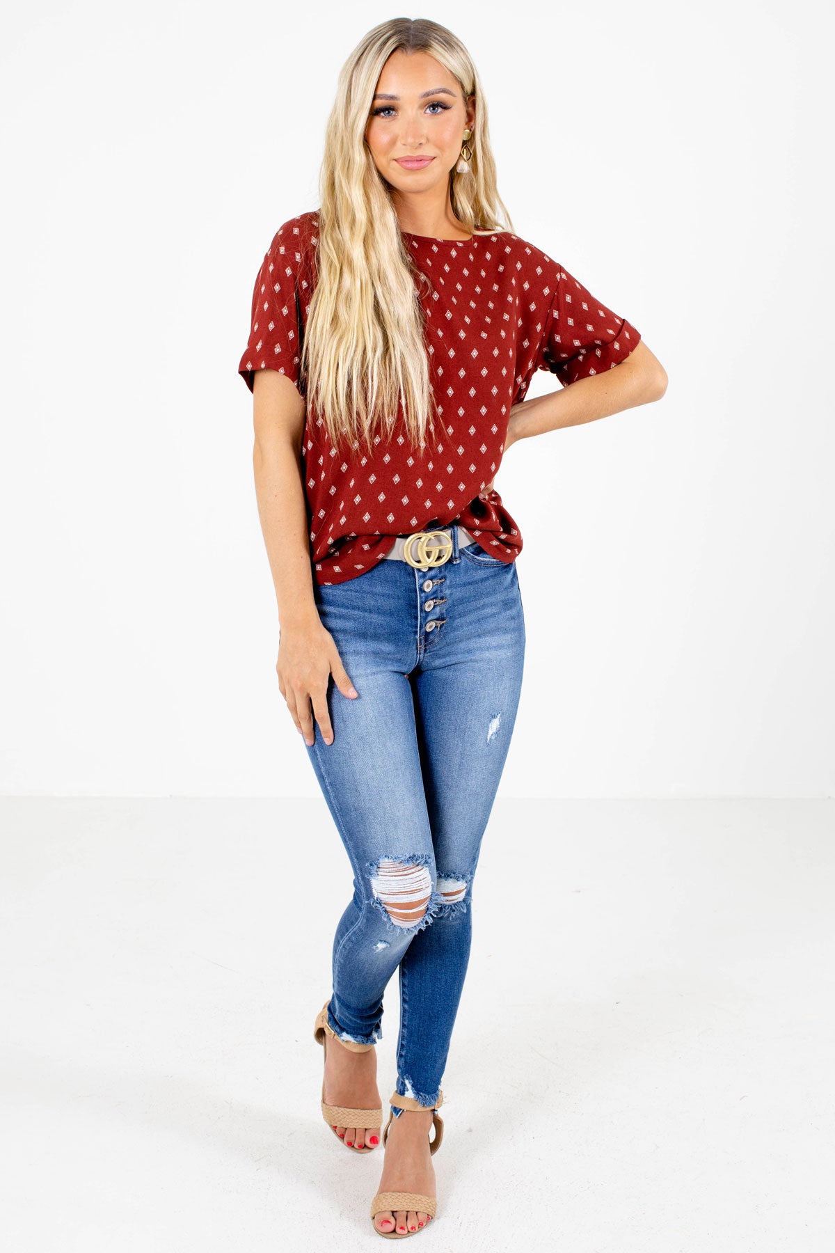 Rust Red Affordable Online Boutique Blouses for Women