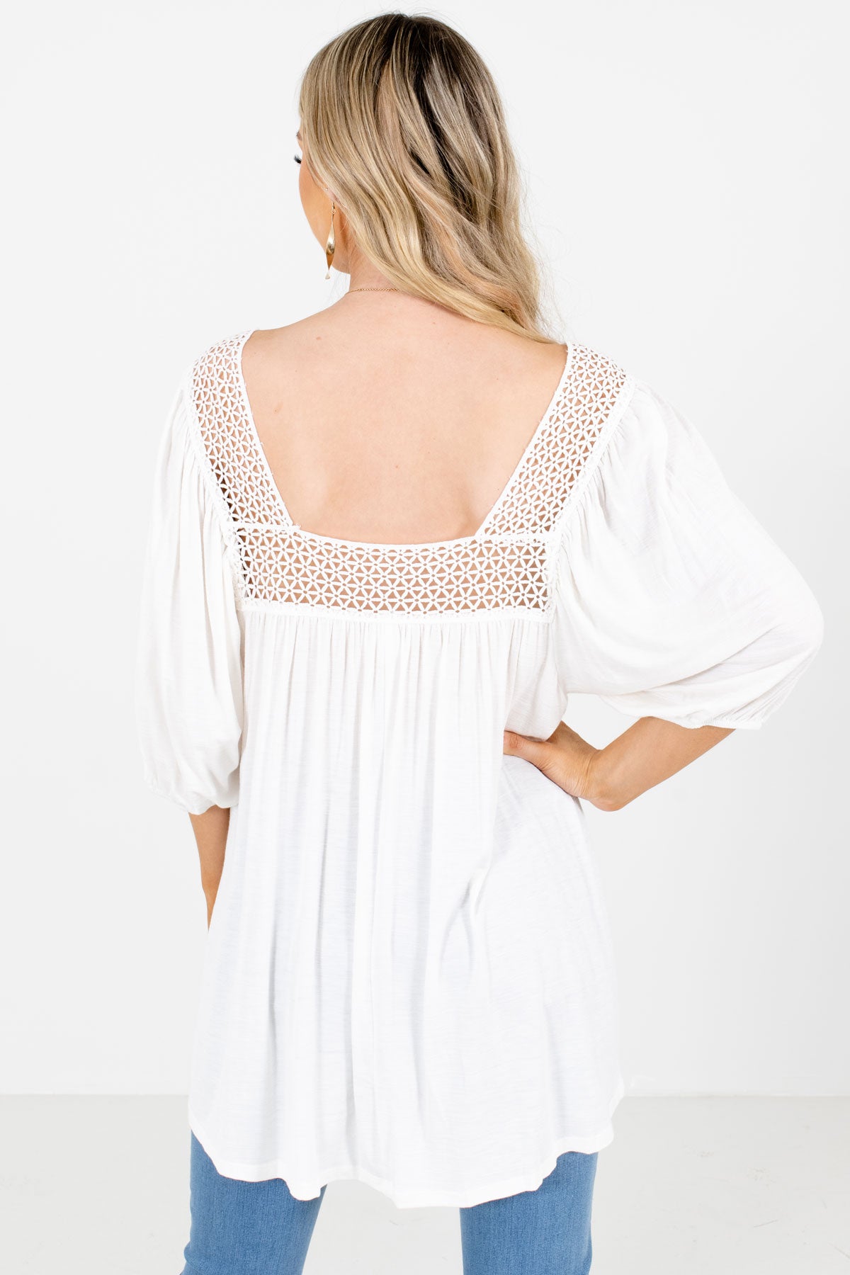 Women's White Crochet Detailed Boutique Blouse