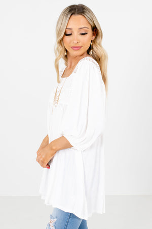 White 3/4 Length Sleeve Boutique Blouses for Women