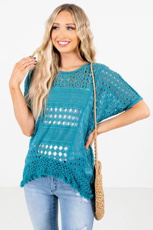 Blue High-Quality Crochet Material Boutique Tops for Women