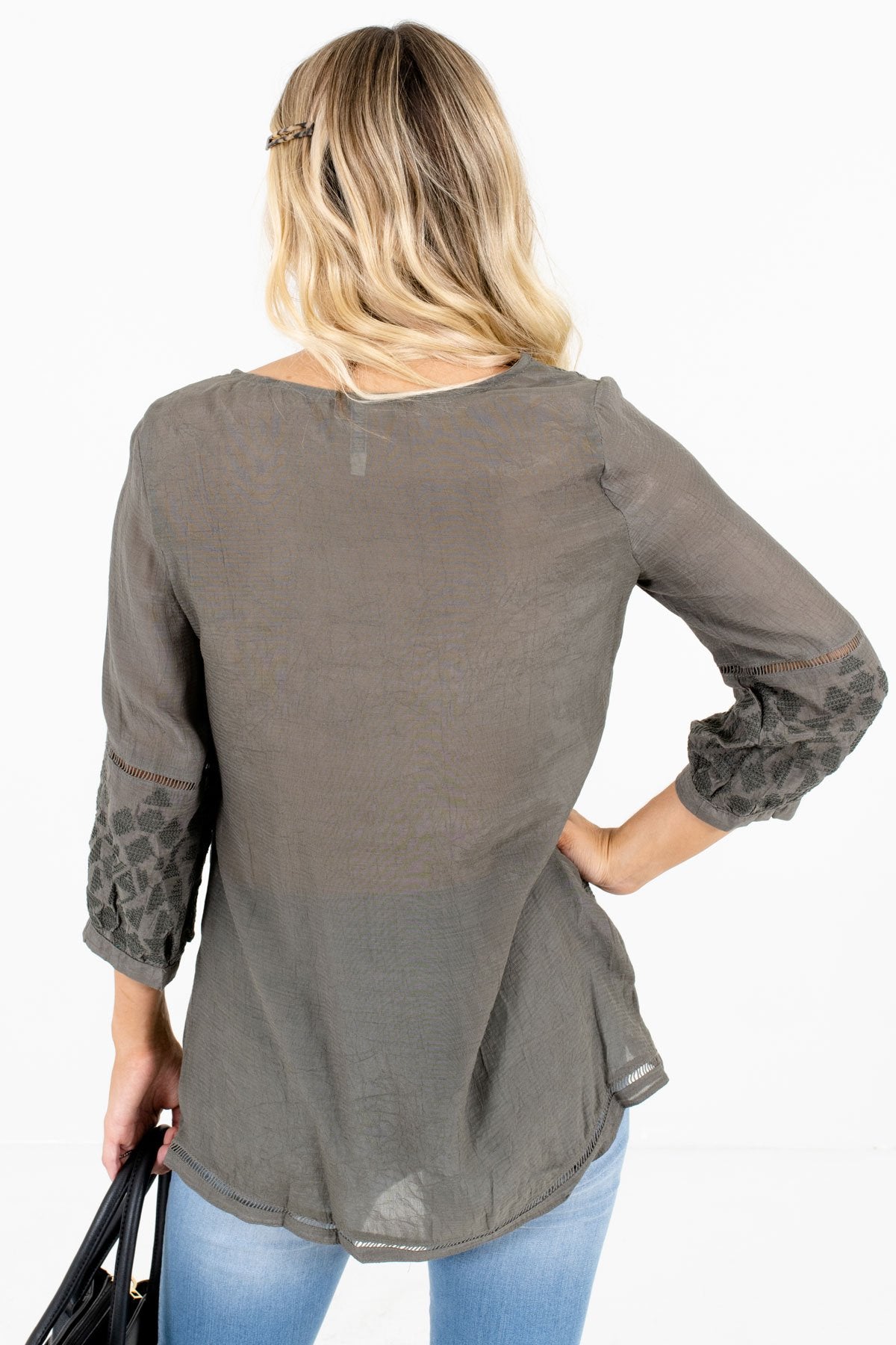 Women’s Olive Green Semi-Sheer Lightweight Material Boutique Top