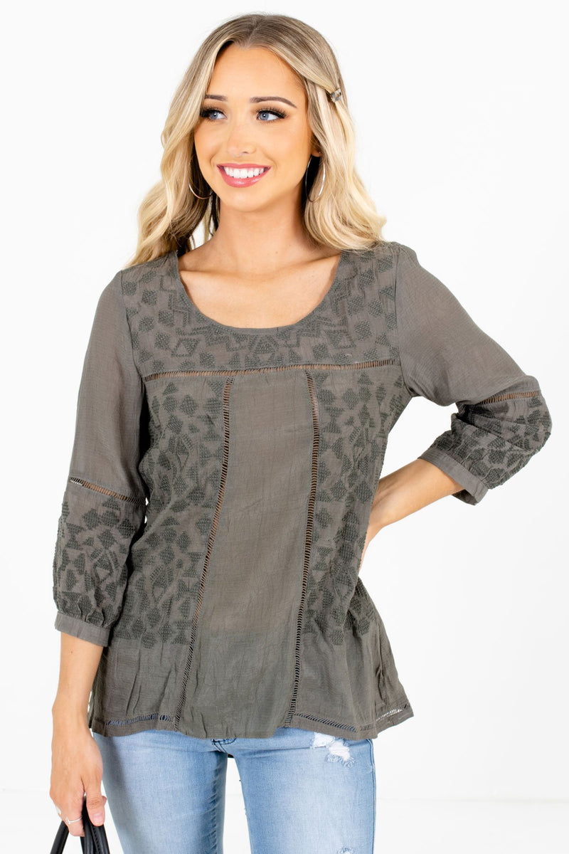 Boho Queen Olive Embroidered Top