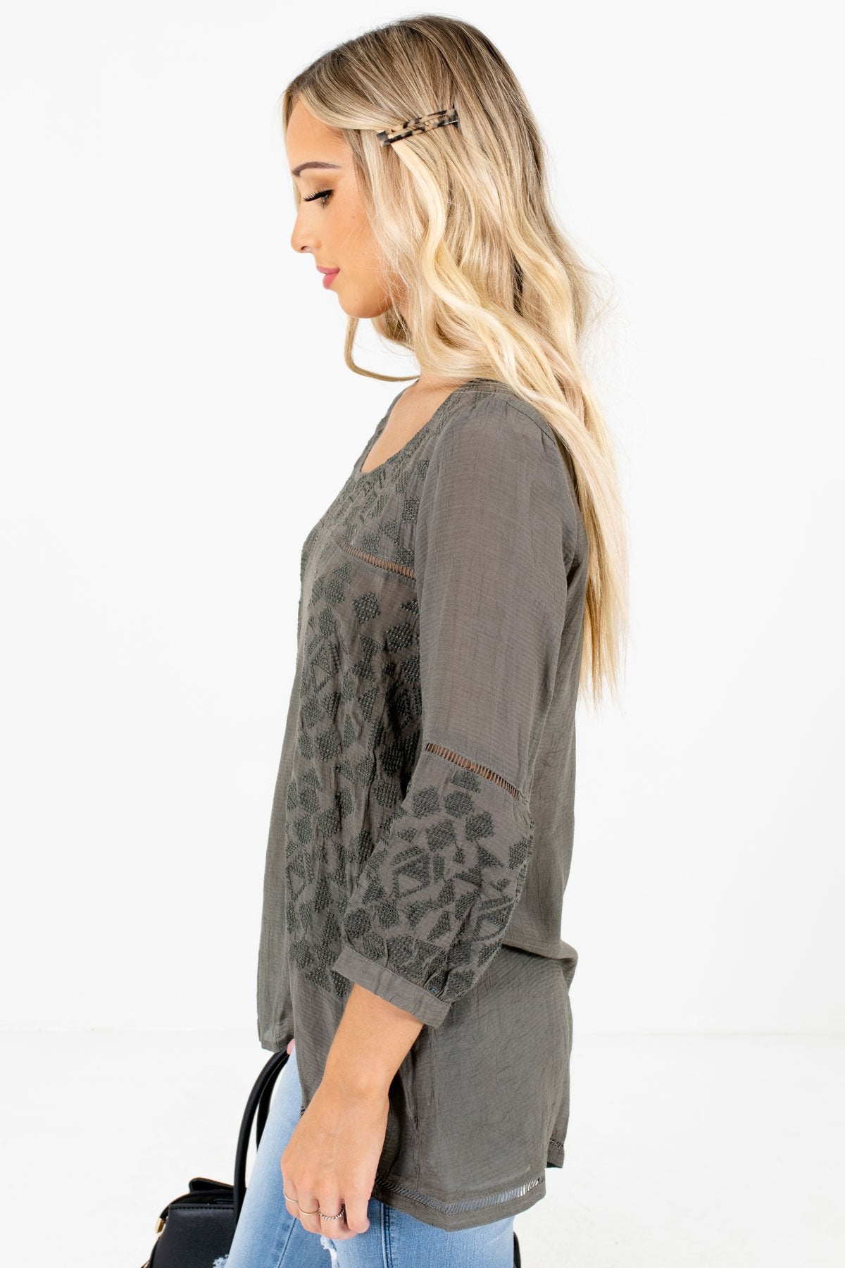 Olive Green High-Low Hem Boutique Tops for Women