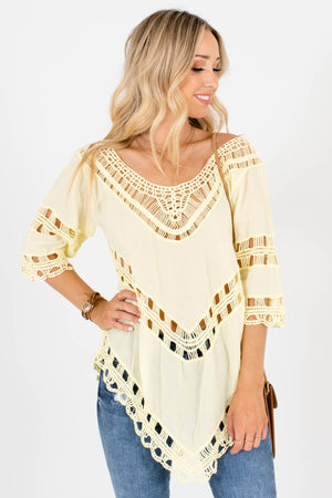 Yellow Semi-Sheer Material Boutique Tops for Women
