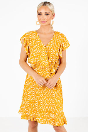 Yellow Patterned Dress with Butterfly Sleeves