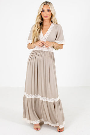 Taupe Partially Lined Boutique Maxi Dresses for Women