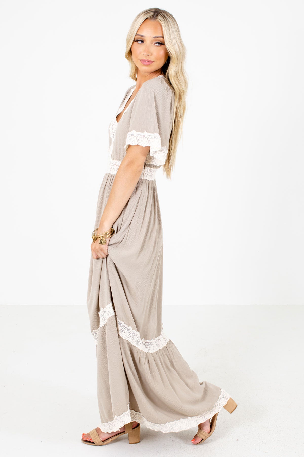 Women's Taupe Brown Date Night Boutique Maxi Dress