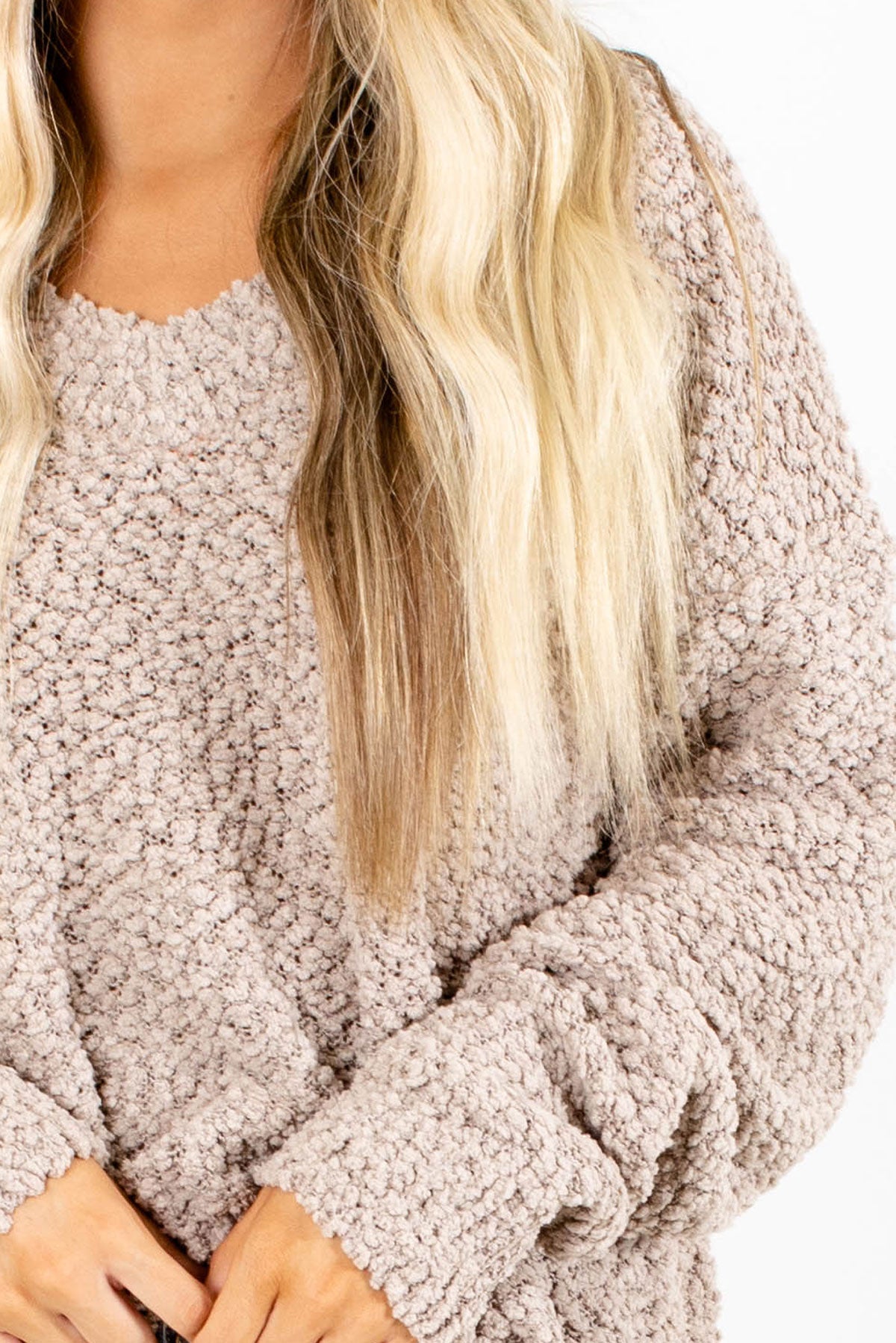 Tan Popcorn Knit Material Boutique Sweater for Women