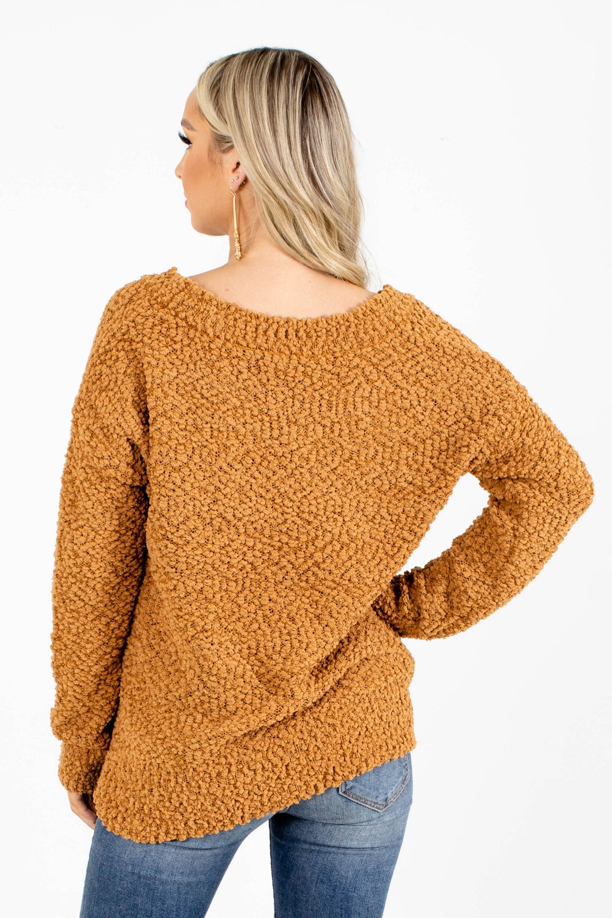 Women's Brown V-Neckline Boutique Sweater