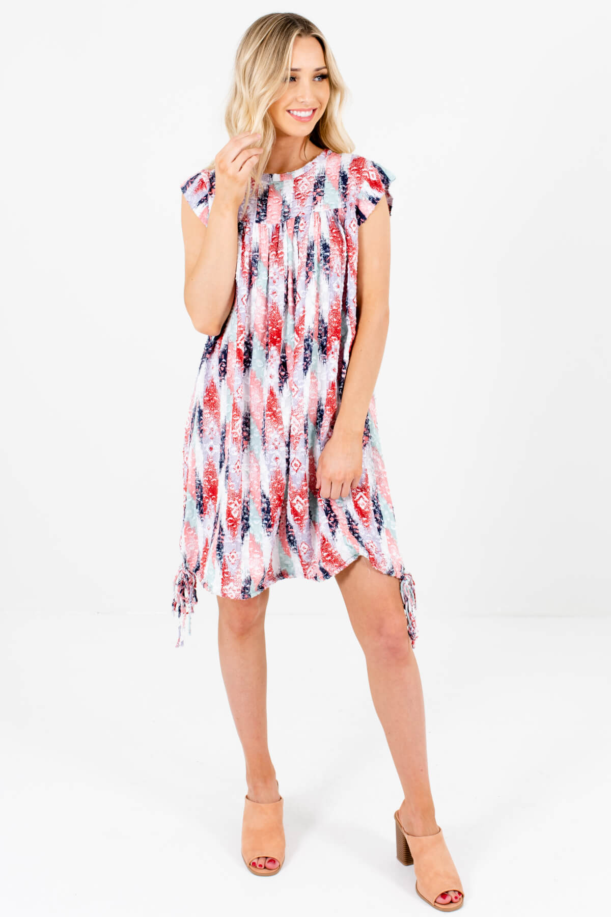 White Red Blue Abstract Print Mini Dresses Affordable Online Boutique