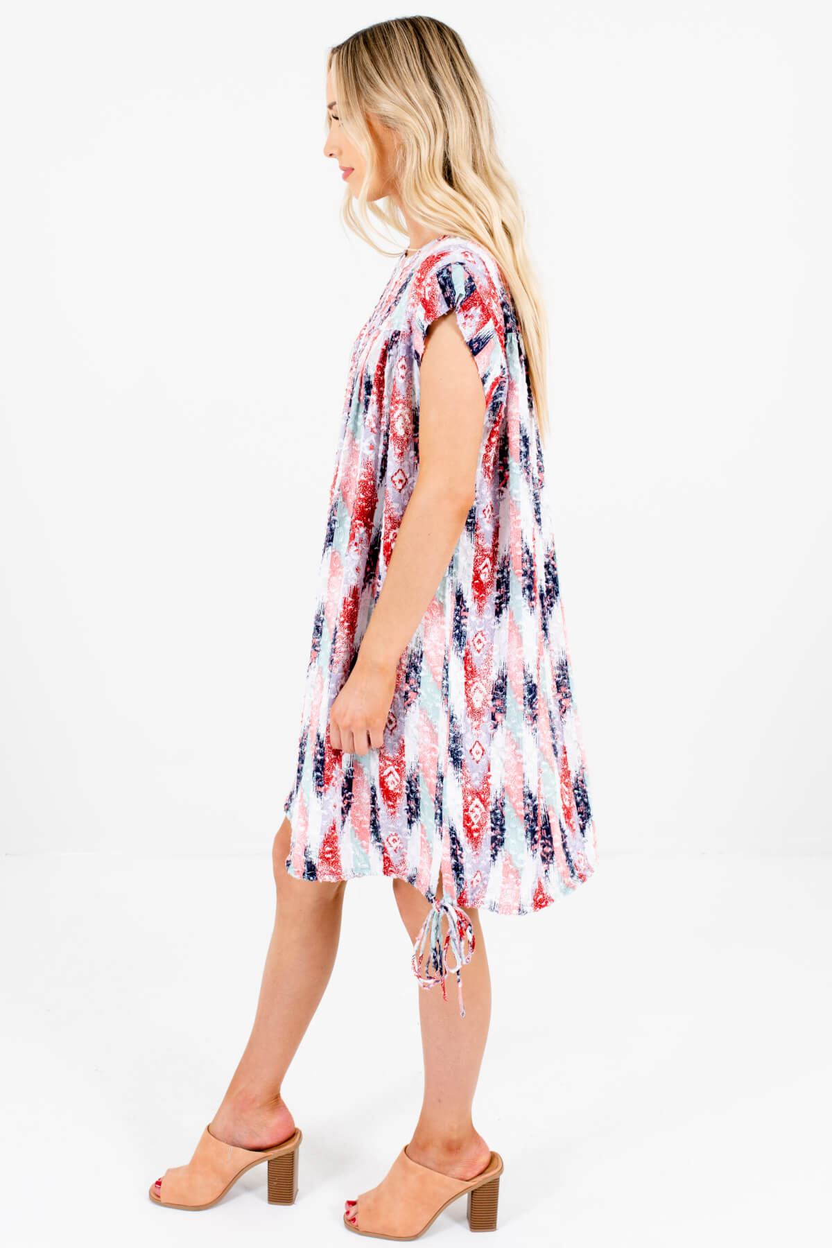 White Red Blue Mint Purple Pink Abstract Print Boutique Mini Dress
