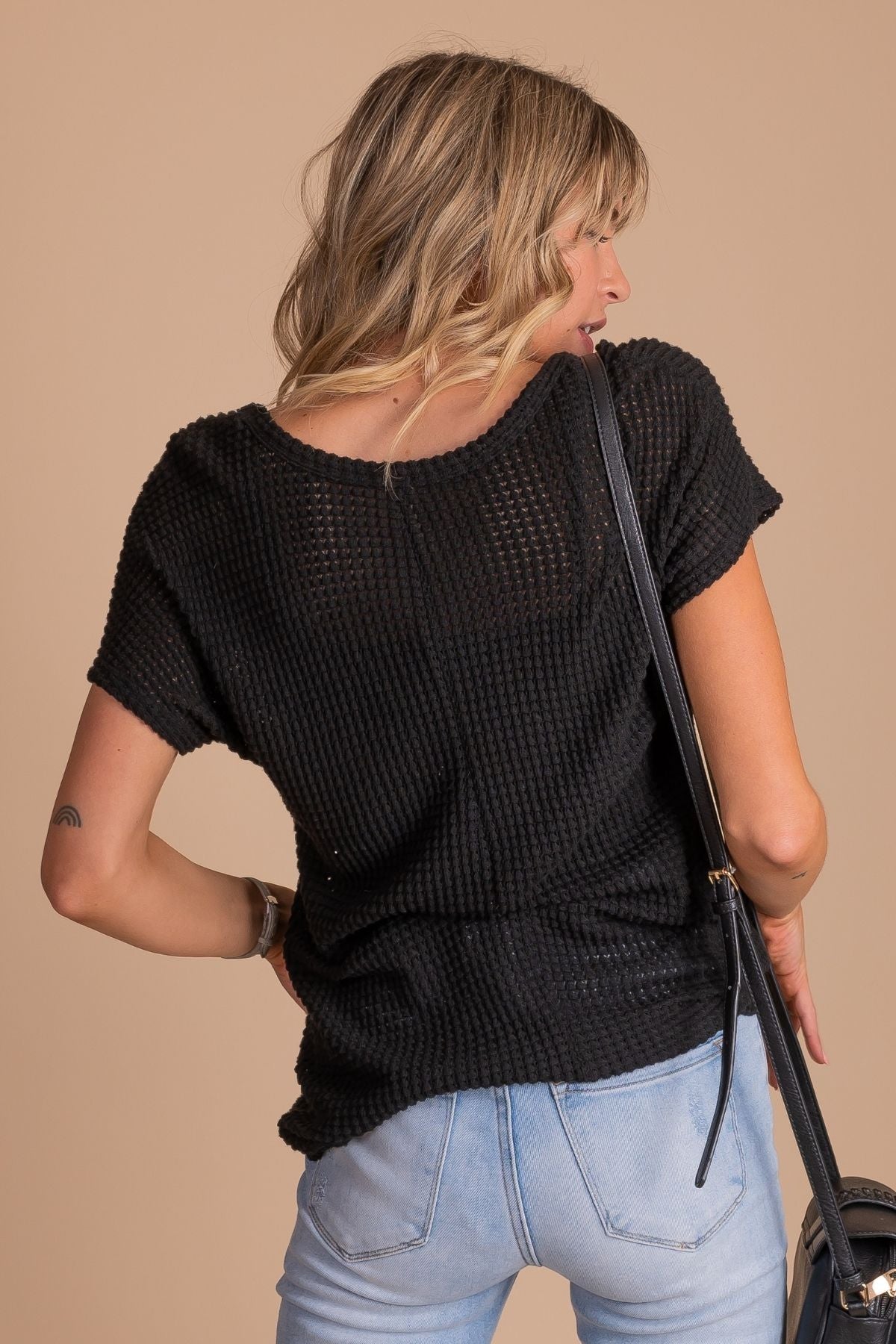 Women's Black Short Sleeve Boutique Top