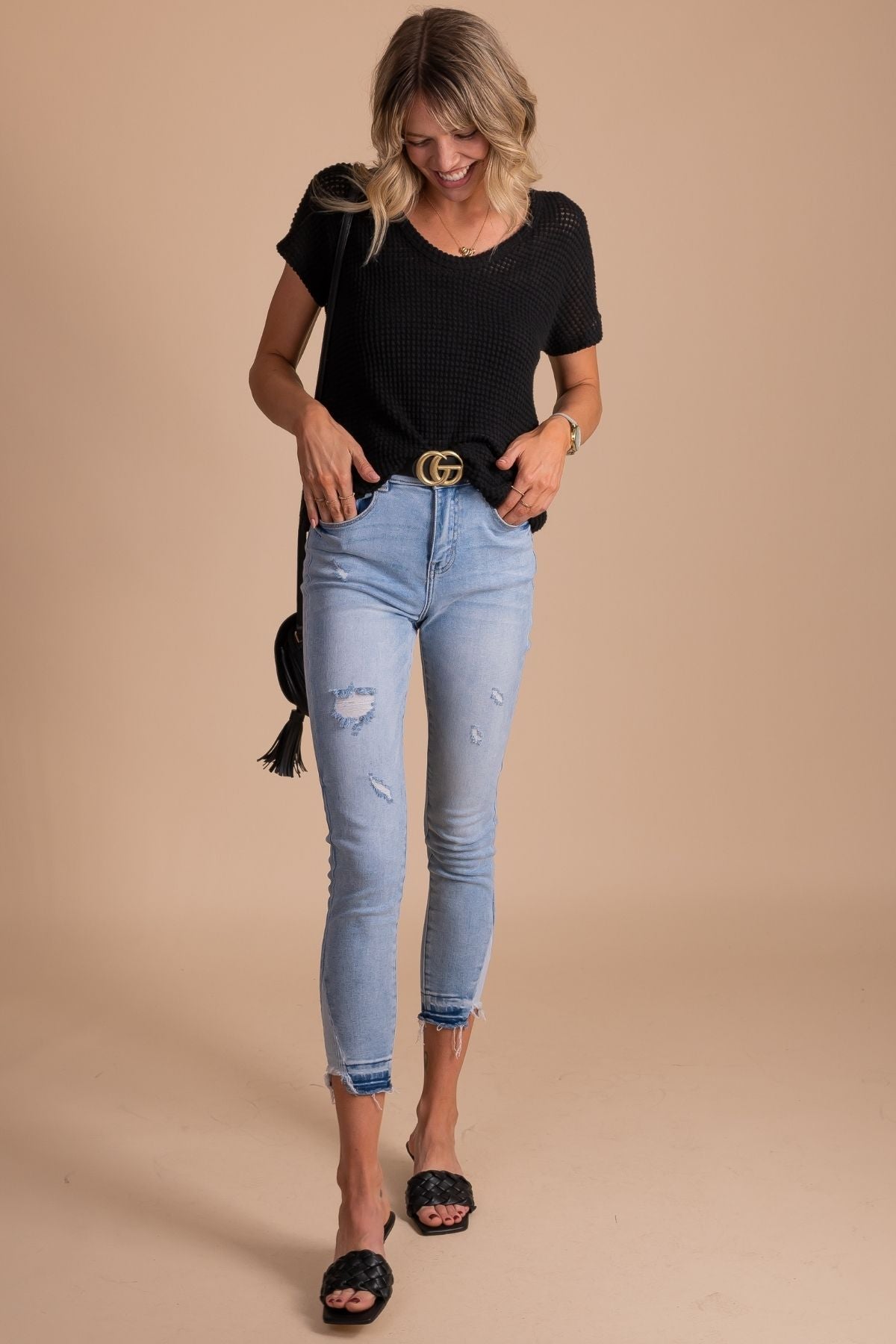 Women's Black High Quality Boutique Tops