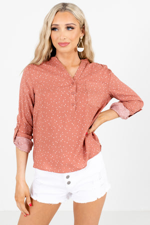 Pink Button-Up V-Neckline Boutique Shirts for Women
