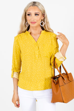 Yellow Pleated Accented Boutique Shirts for Women