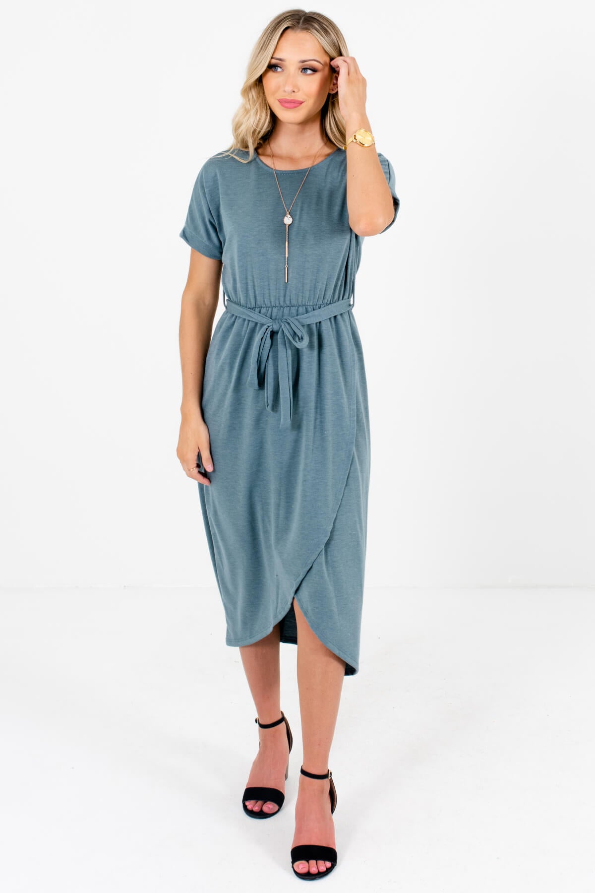 Teal Blue Cute and Comfortable Boutique Knee-Length Dresses for Women