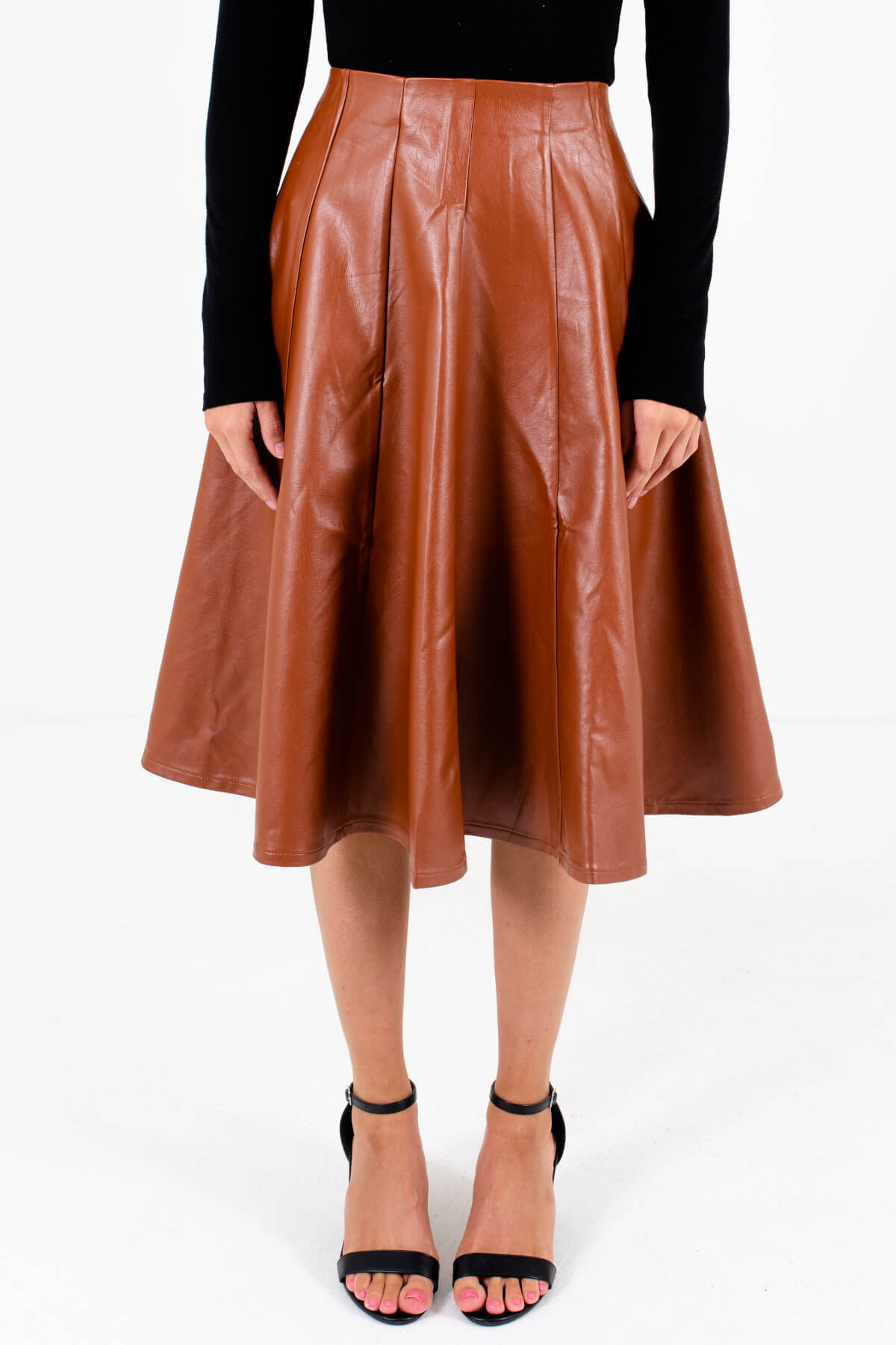 Brown Faux Leather Material Boutique Skirts for Women