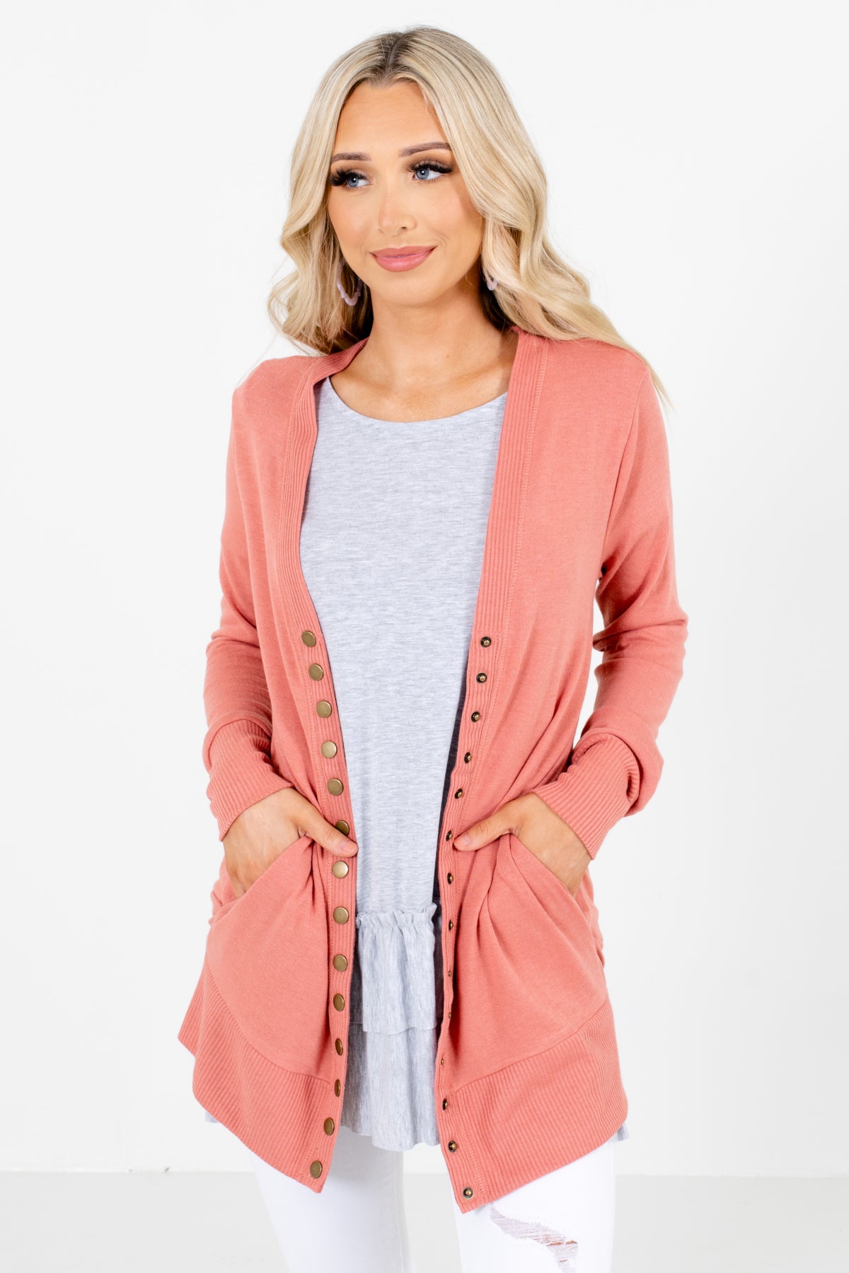 Ash Pink Cardigan with Buttons