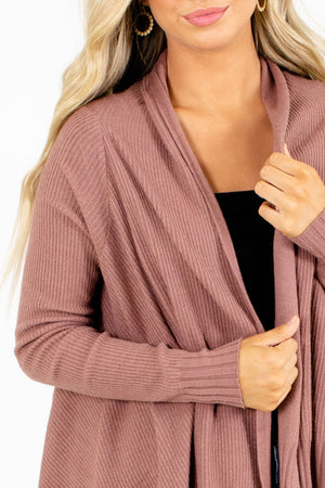 Women's Mauve Ribbed Material Boutique Cardigan