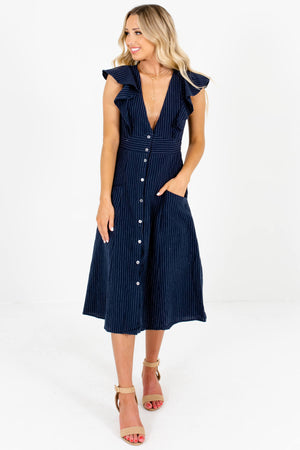 Navy Blue Cute and Comfortable Boutique Midi Dresses for Women