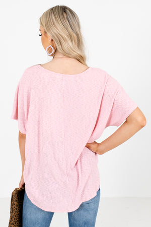 Women's Pink Ribbed Material Boutique Tops