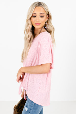 Pink Round Neckline Boutique Tops for Women