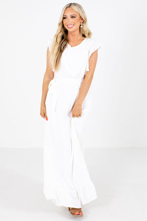 Women's White Elastic Waistband Boutique Maxi Dress