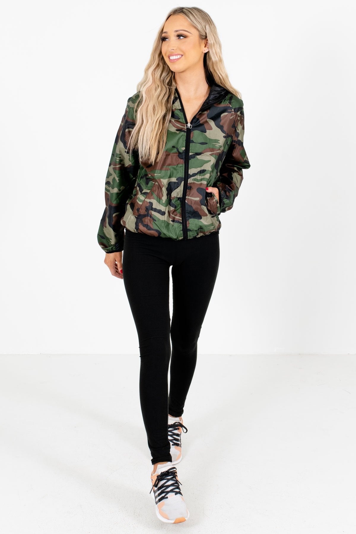 Green Camo Cute and Comfortable Boutique Windbreaker Jackets for Women 