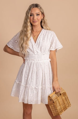 Women's boutique mini dress with flutter sleeves