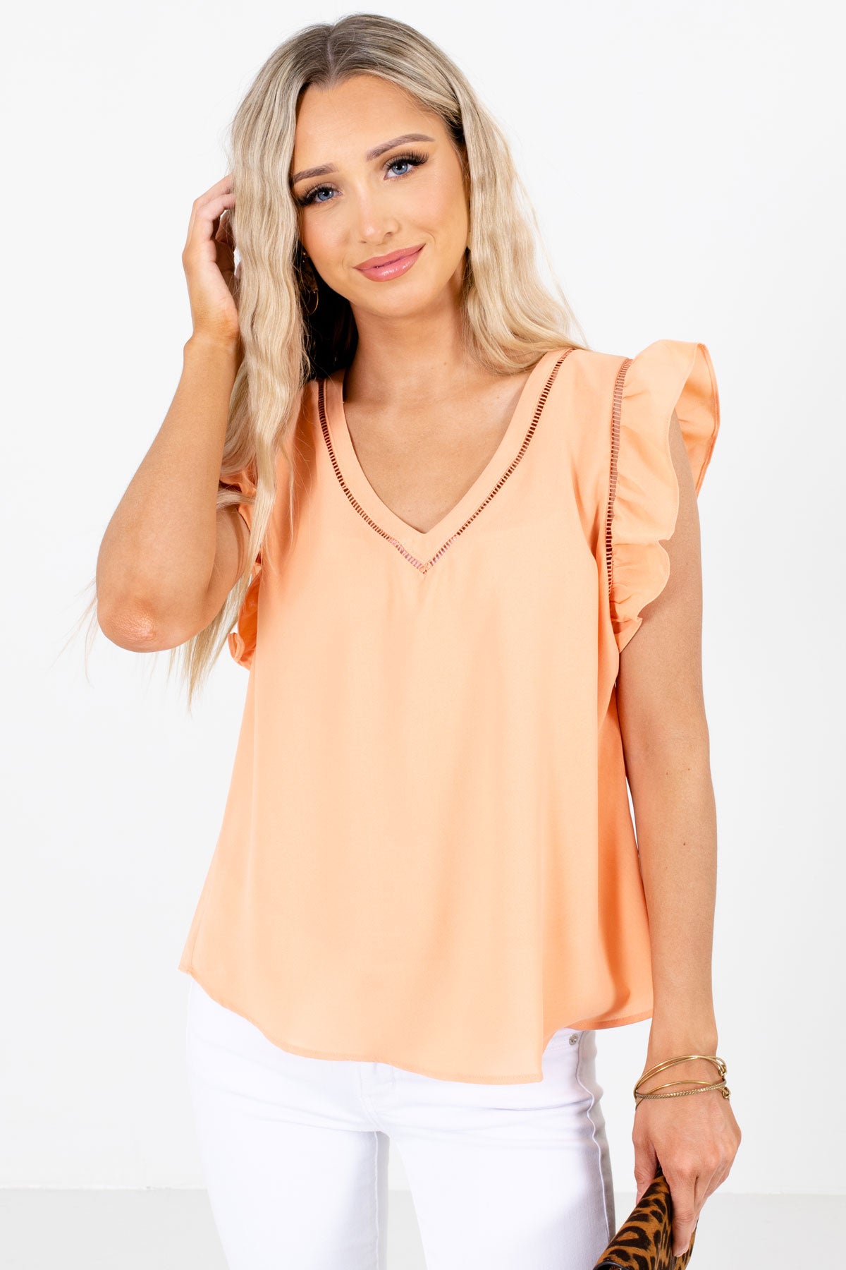 Orange Flutter Sleeve Style Boutique Blouses for Women