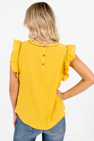 Women's Mustard Yellow Ladder Lace Accent Boutique Blouse