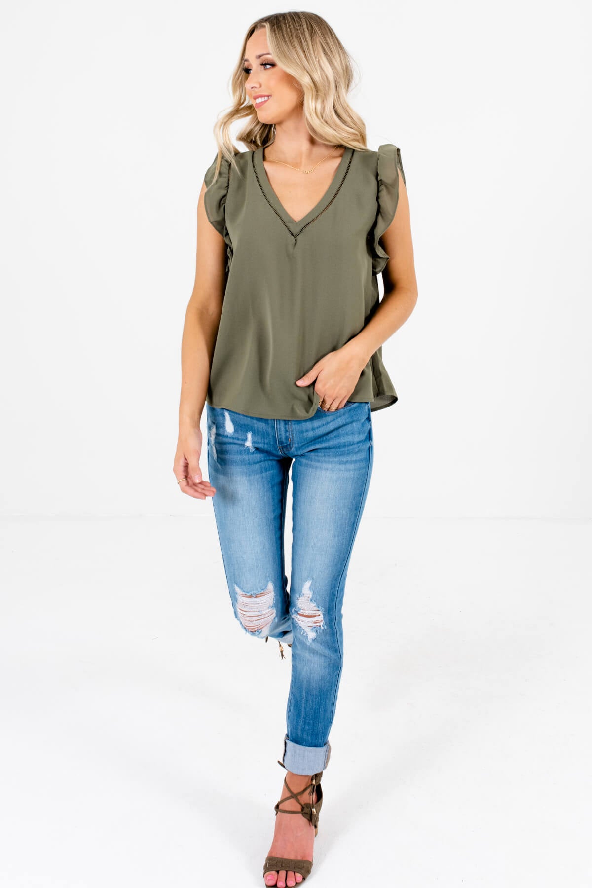 Women's Olive Green Business Casual Boutique Clothing